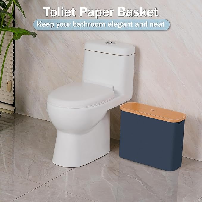efluky Toilet Paper Basket with Lid, Toilet Paper Organizer for Bathroom, Free Standing Toilet Paper Holder with Storage, Blue