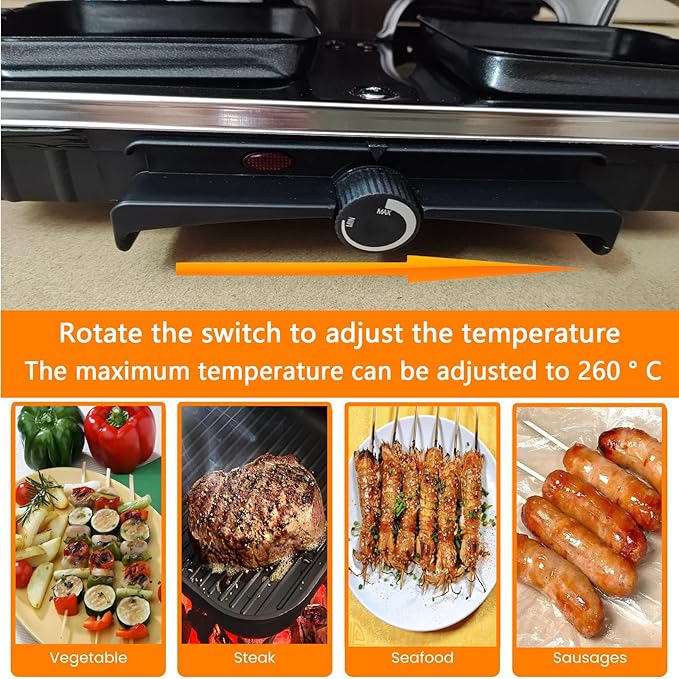 Electric Korean BBQ Indoor Grill Table Smokeless Portable Griddle Raclette Grill Nonstick with 8 Cheese Maker Pans Temperature Control & Dishwasher Safe 1300W Ideal for Parties and Family Fun