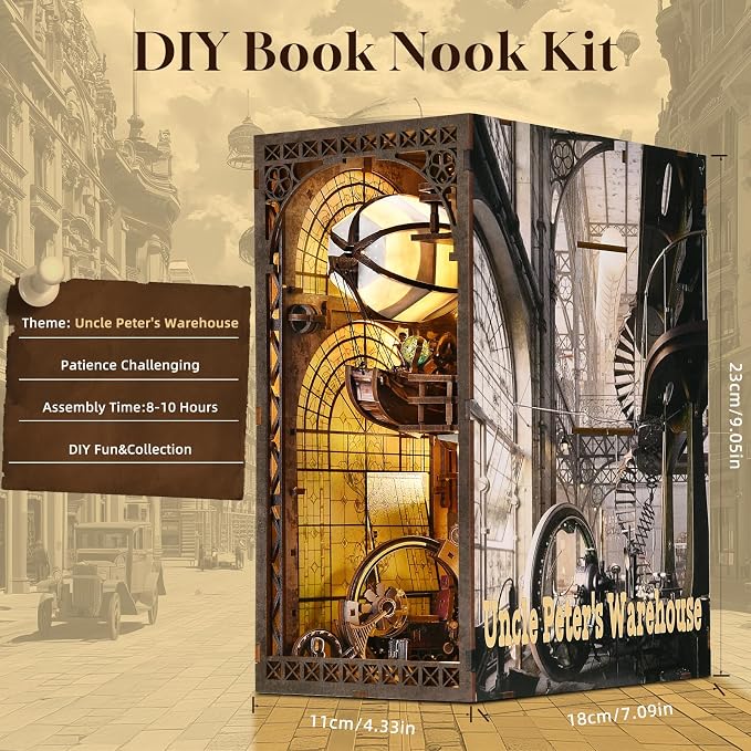 TOYQI Book Nook Kit, Book Nook Kits for Adults | DIY Miniature Dollhouse Kit 3D Wooden Puzzle Booknook Bookend with LED Light