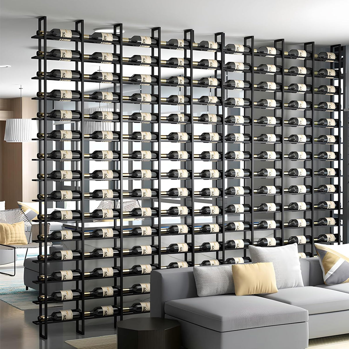 Wine Rack Freestanding Floor, 16 Tier 80 Bottle Capacity Display Holder, Black Industrial Wine Bottle Storage Shelves, for Any Bar, Wine Cellar, Kitchen, Dining Room (Black, 5 Column)