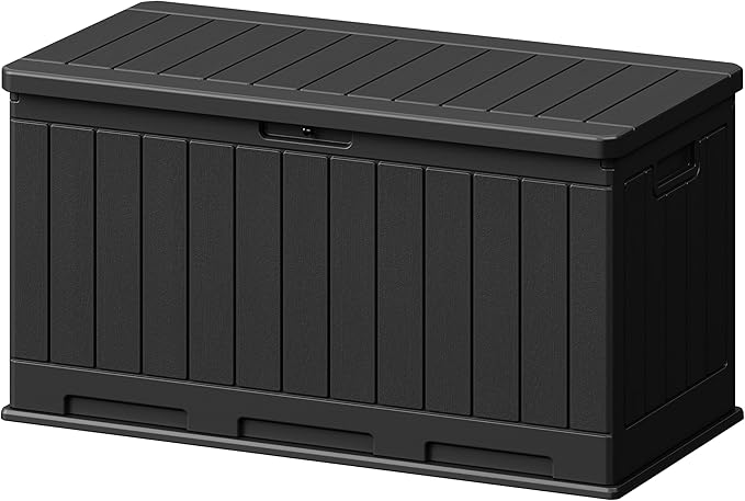 Patiowell 90 Gallon Resin Deck Box, Waterproof Large Outdoor Storage Box for Patio Furniture and Garden Tools (Black)