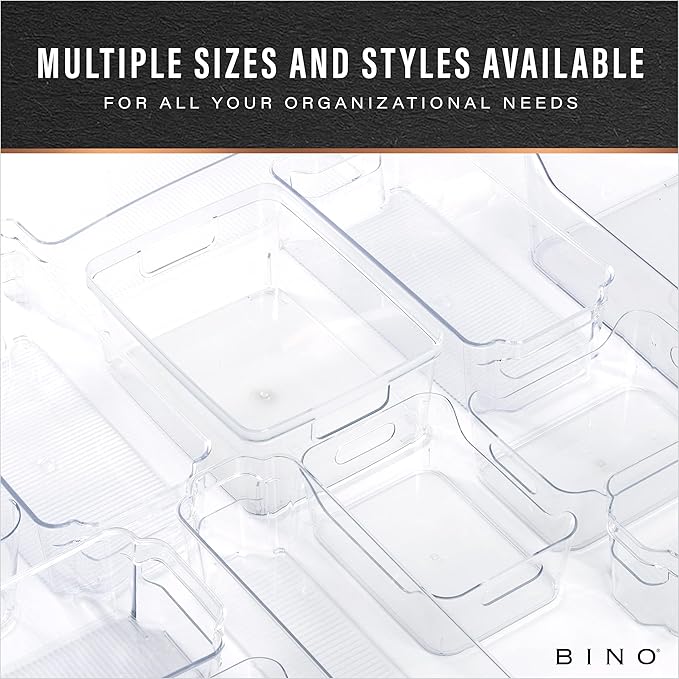 BINO | Plastic Organizer Bins, Small - 4 Pack | The SOHO Collection | Multi-Use Plastic Bin | Pantry & Freezer Organizer Bin | Storage Containers | Bins for Home & Kitchen Org