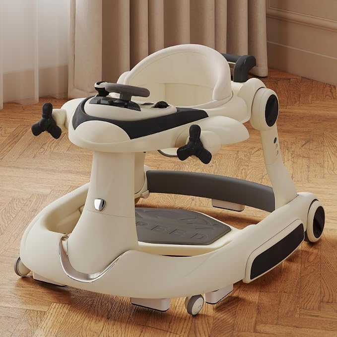 Kinder King 8-in-1 Baby Walker with Music & Lights, 3 Level Adjustable Height, Foldable Toddler Walker with Speed Adjustable Wheels, Easy to Clean, Baby Walkers for Boys & Girls 6-18 Months