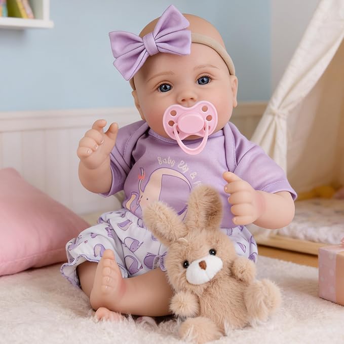 Milidool Lifelike Reborn Baby Dolls Girl - Realistic 18-Inch Newborn Baby Doll, Nice Gift for Kids Age 3+, Parents-to-be, Grandparents,Purple Clothes