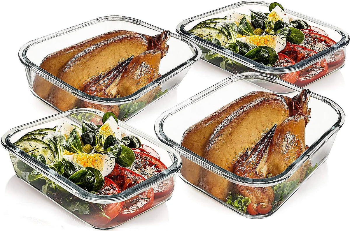 [80 oz & 36 oz]Extra Large Glass Food Storage/Baking Containers Set with Lids, 2 Pack 80 oz(10 cup)&2 Pack 36 oz (4.5 cup)Airtight Glass Container,Microwave,Oven,Freezer and Dishwasher, White