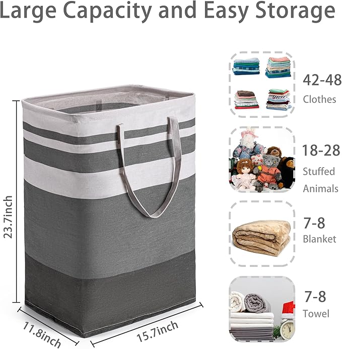 BOOMIBOO 2 Pack Large Laundry Basket,Waterproof Freestanding Laundry Hamper,Collapsible Clothes Basket with Easy Carry Handles in Laundry Room Bathroom Bedroom Dorm,Gradient Grey,75L