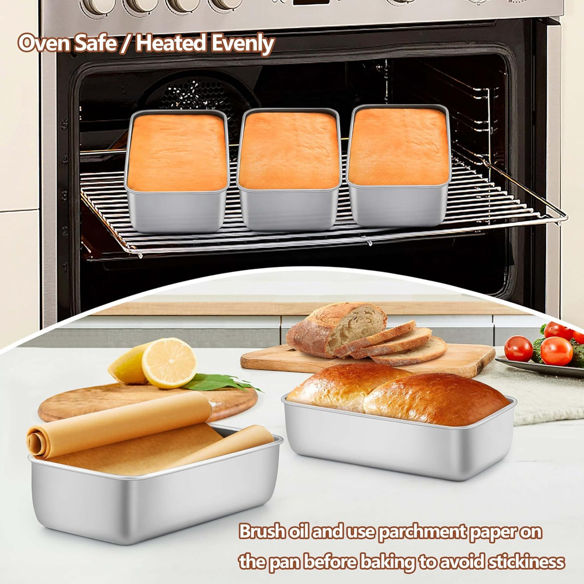 LIANYU 8 Pack 9x5 Inch Loaf Pans for Bread Baking, Stainless Steel Baking Bread Pans, Small Loaf Tins for Homemade Brownies and Pound Cakes, Dishwasher Safe