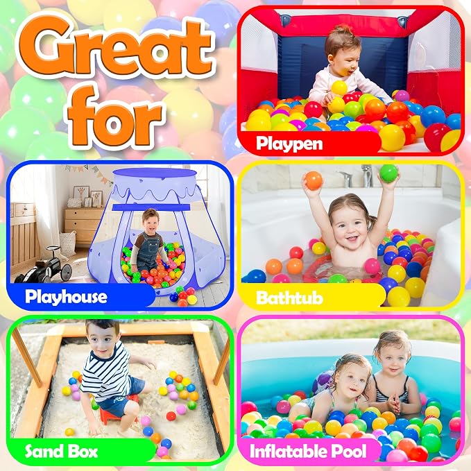 MW SPORTS Ball Pit Balls for Kids and Toddlers, Plastic Crush Proof, Phthalate & BPA Free, in Reusable Mesh Storage Bag, Assorted Colors (400 Balls)