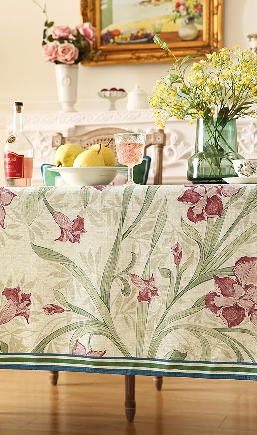 patdrea Designer Green Rectangle Tablecloth,Framhouse Vintage French Violets Pattern Tablecloths,Elegant Floral Table Cover Decor for Kitchen Dining Christmas,Party,Thanksgiving,55"x87"-Tara a