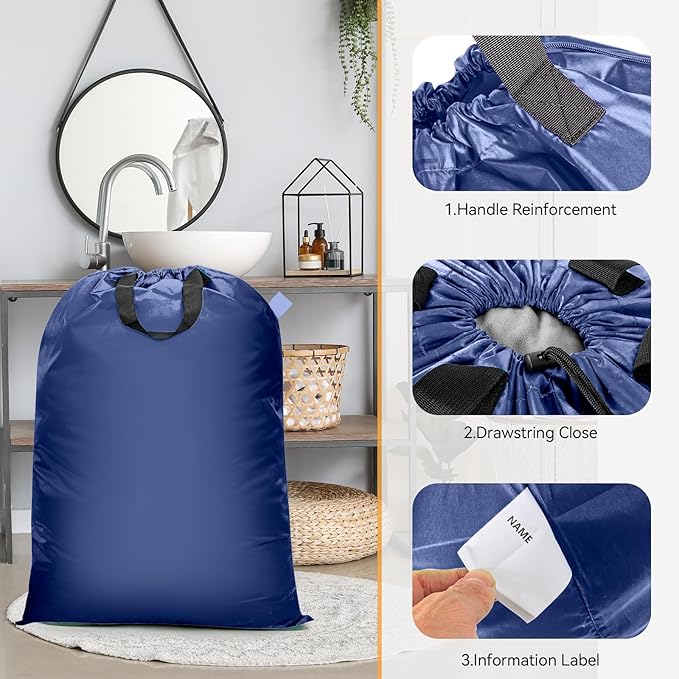 Extra Large Heavy Duty Laundry Bag - 28" x 40", Travel Laundry Bag for Dirty Clothes, Camping & Travel (Navy)