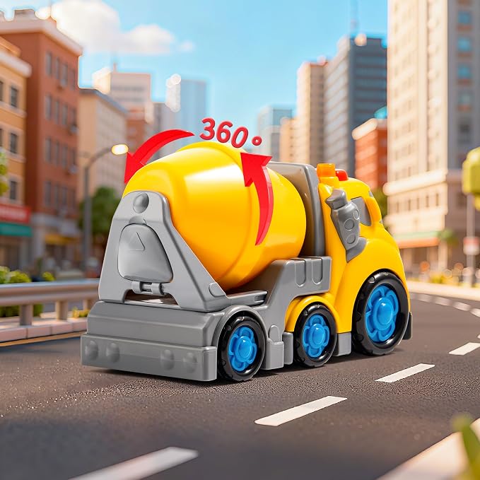 P&C 7.7" Toddlers Construction Cement Mixer Truck Toys for Ages 2-4, Mixer Truck Vehicle Car Set with Sounds and Lights for Kids 18M+, 2, 3, 4 Year Old, Ideal Birthday Christmas Gifts for Boys Girls