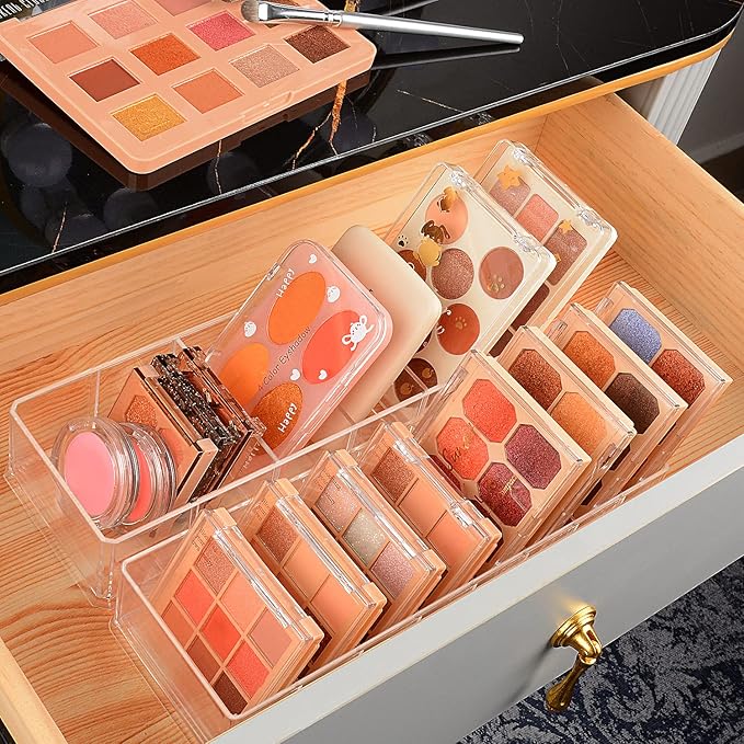 JessLab Acrylic Organizers, Bathroom Organizer for Drawer, Cosmetic Display Cases for Vanity, Countertop, Desk, Kitchen, and Makeup Storage, 6-Section
