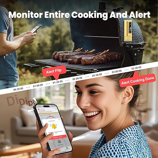 WiFi Sub-1G Wireless Meat Thermometer Unlimited Range 7 NIST Certified Sensors with Ambient Temp 2 Temp Monitoring Ways Digital Smart Base and App for BBQ, Smoker, Grill, Oven (2, black, small)