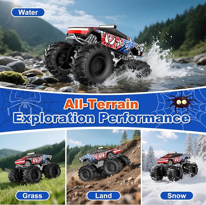 TOZDTO Remote Control Car, Monster Truck Toys for Boys RC Cars, 2.4 GHz Waterproof RC Trucks, 1:18 4WD All Terrain Off-Road Pickup, Cool Christmas Birthday Ideas Gifts for Kids 6+ Year Old