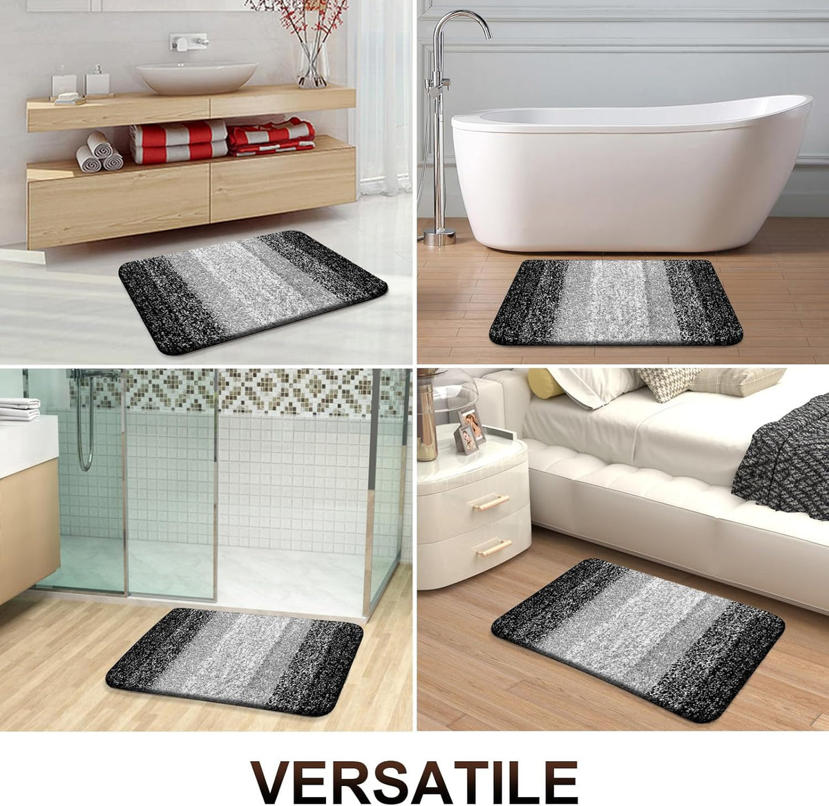 OLANLY Bathroom Runner Rugs 70x24, Extra Soft Absorbent Microfiber Bath Rugs, Rubber Backing, Quick Dry, Machine Washable Bath Mats for Bathroom Floor, Tub and Shower, Home Decor Accessories, Black