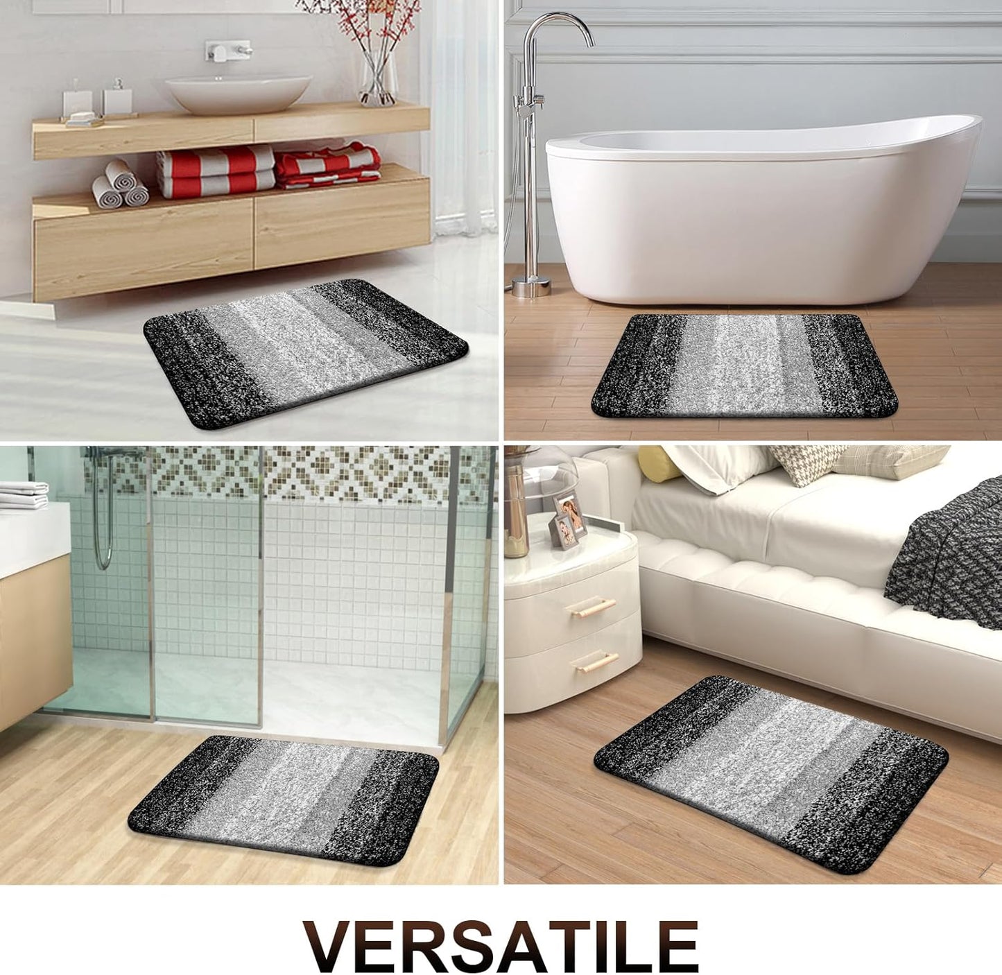 OLANLY Bathroom Rugs Mat 70x46, Extra Soft Absorbent Microfiber Bath Rugs, Rubber Backing, Quick Dry, Machine Washable Bath Mats for Bathroom Floor, Tub and Shower, Home Decor Accessories, Black