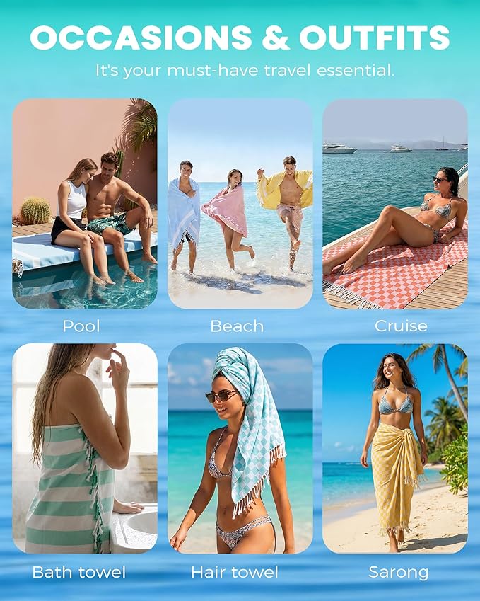 Checkered Plaid Turkish Beach Towel Vacation Essentials Blanket Sand Free Quick Dry Oversized Thin Cloud Clearance Alaska Cruise Summer Accessories Beach Gift Must Haves Gear Stuff Travel Gadgets