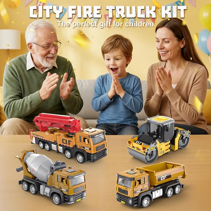 1:50 Die-Cast Concrete Mixer Truck Toy, Pull-Back with Lights Sounds, Rotating Mixing Drum, Opening Doors, with Simulated Gravel, for Kids 3-9