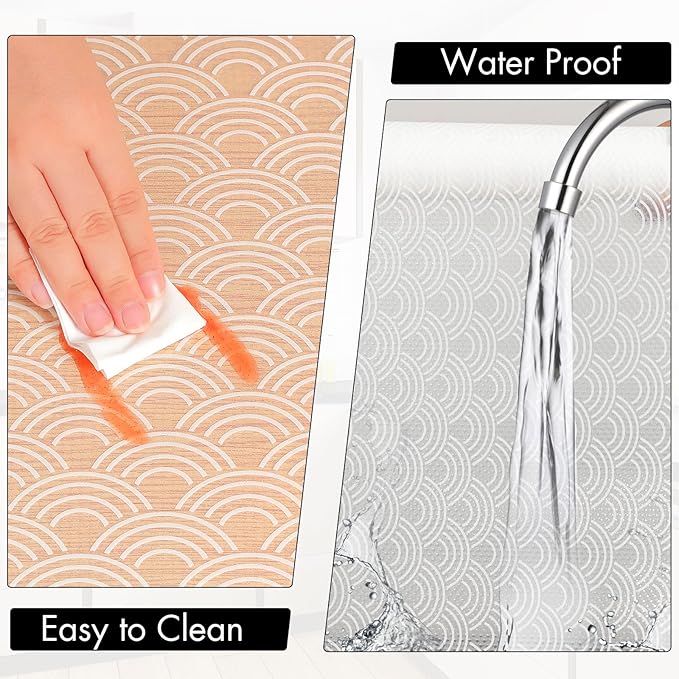 Cooyes Shelf Liners for Kitchen Cabinets – Non Adhesive Drawer and Cabinet Liner, Waterproof and Oil-Proof Kitchen Cupboard Shelf Paper EVA Material Fridge Liner for Refrigerator – Modern Pattern