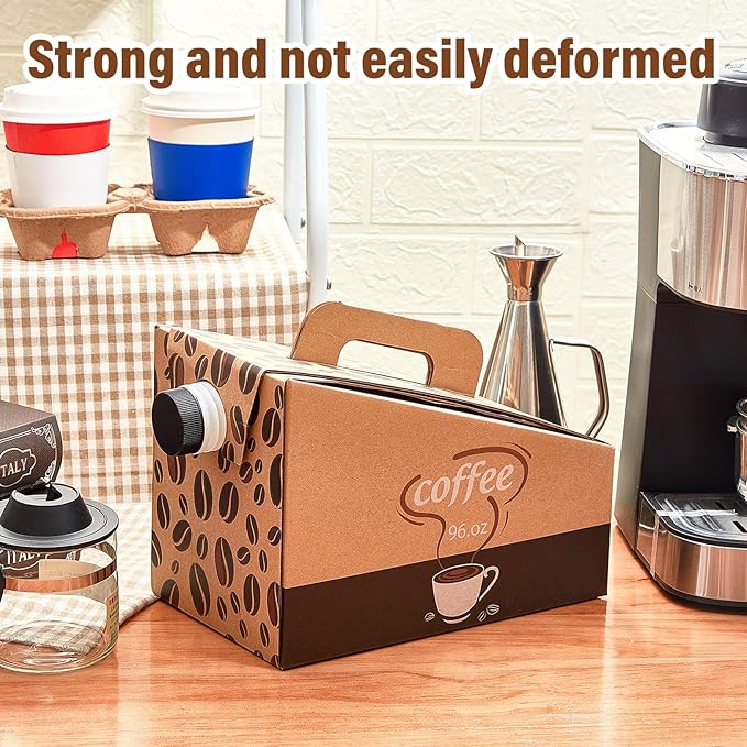 Dandat 10 Pack Disposable Coffee Dispenser Box 96 oz - Thick Hardboard Insulated Coffee to Go Container with Handle & Lids, Hot Cold Bulk Beverage Dispenser for Parties, Catering, Take Out