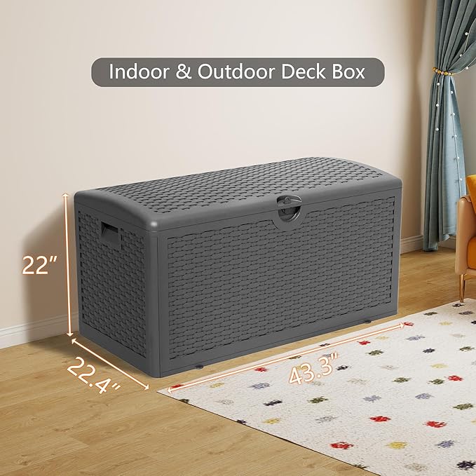 Outdoor Storage Deck Box Waterproof,90 Gallon Lockable Patio Package Delivery Bin as Seat, Resin Storage Container Bench for Furniture Cushions, Pool Accessories, Garden Tools, Black