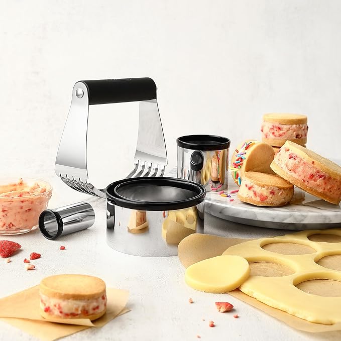 Spring Chef Multifunctional 0.6 Tablespoon Extra Small Cookie Scoop, #100 & Large Dough Blender & Biscuit Cutter Set - 2 Product Bundle - Black