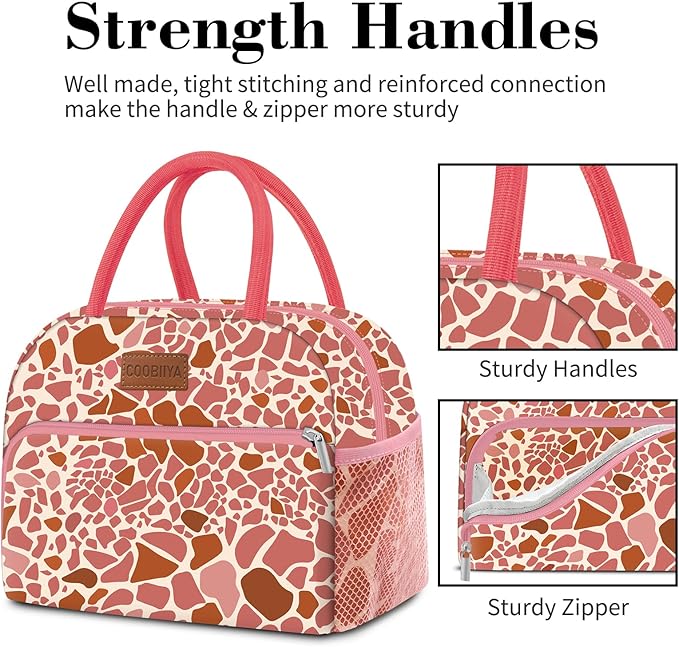 Coobiiya Lunch Bag Women, Lunch Box for Women Adult Men, Small Leakproof Cute Lunch Tote Large Capacity Reusable Insulated Cooler Lunch Container for Work/Office/Picnic/Travel-Pink Leopard