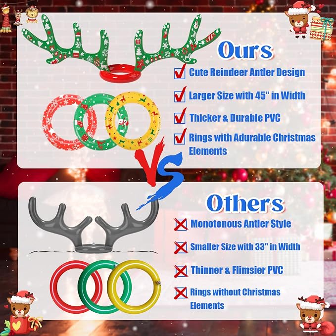 Christmas Games Decorations, Inflatable Reindeer Antler Ring Toss Game, Stocking Stuffers for Men Women Kids Teens Adults, Christmas Party Games Fun Xmas Gifts Carnival Holiday Family