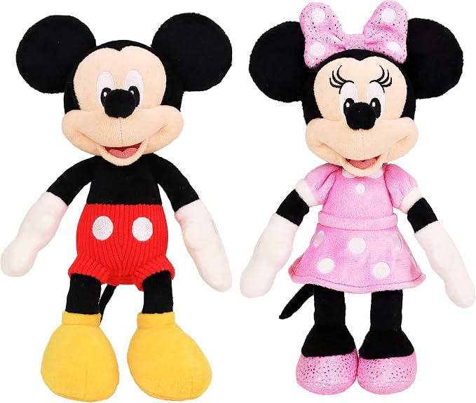 Disney Junior Mickey Mouse and Minnie Mouse Beanbag Plushie 2-Pack Stuffed Animals, Kids Toys for Ages 2 Up by Just Play