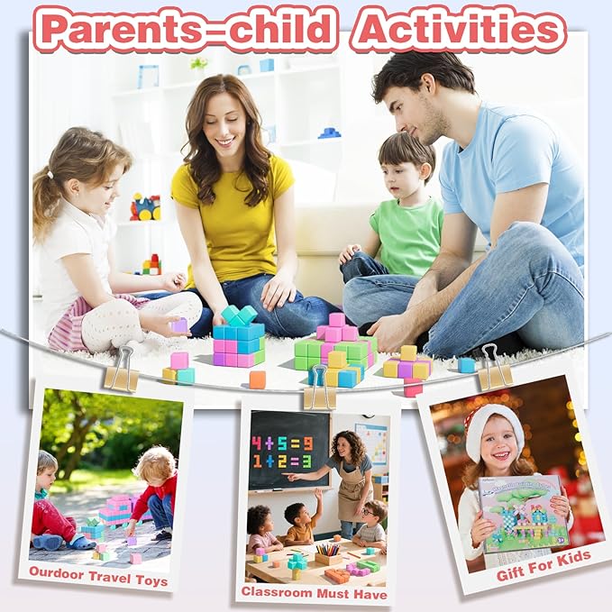 100pcs Magnetic Blocks, Magnetic Cubes for Kids Ages 3-8, STEM Educational Building Toys for Toddlers and Preschoolers, Sensory Autism-Friendly Learning Toys Gift for Boys & Girls 3-5, 4-8 Year Old