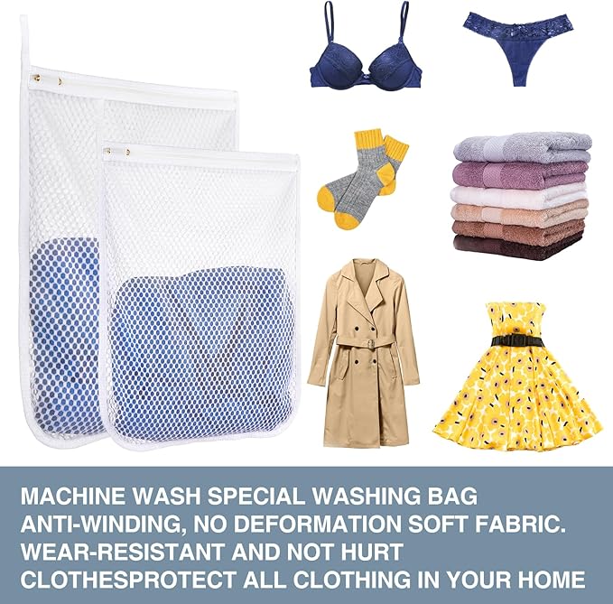 3 pcs Durable Honeycomb Mesh Laundry Bags for Delicates 16" x 19" (2 Large) 12" x 15" (1 Medium)