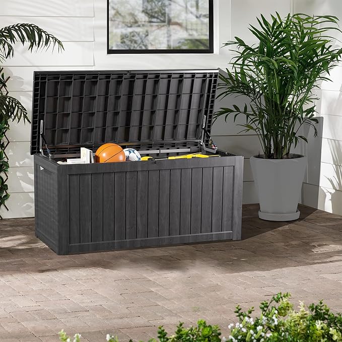 Outdoor Storage Box 230GAL Waterproof Resin Deck Box,UV-Resistant Lockable Package Delivery Bin for Garden Tools,Large Patio Outside Cushions,Pool Accessories Supplies,Chest,Furniture,Black