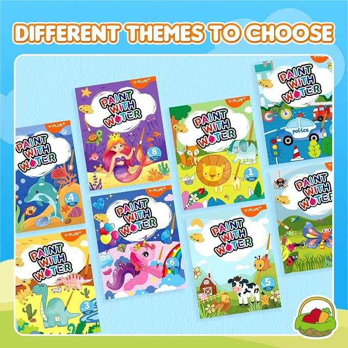 YPLUS Paint with Water Books for Toddlers, Art Craft Toys Watercolor Painting Paper, Gift for Kids Ages 1-3, 2-4, 4-6, Drawing with Brush - 5 Themes