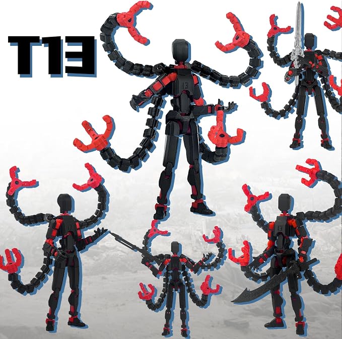 T13 Already Assembled Action Figure Accessories,T13 Multi-Jointed Movable,for Collectors Desktop Decorations t-13 Movability 3D Printed Toys (Black Red, 7.2inch)