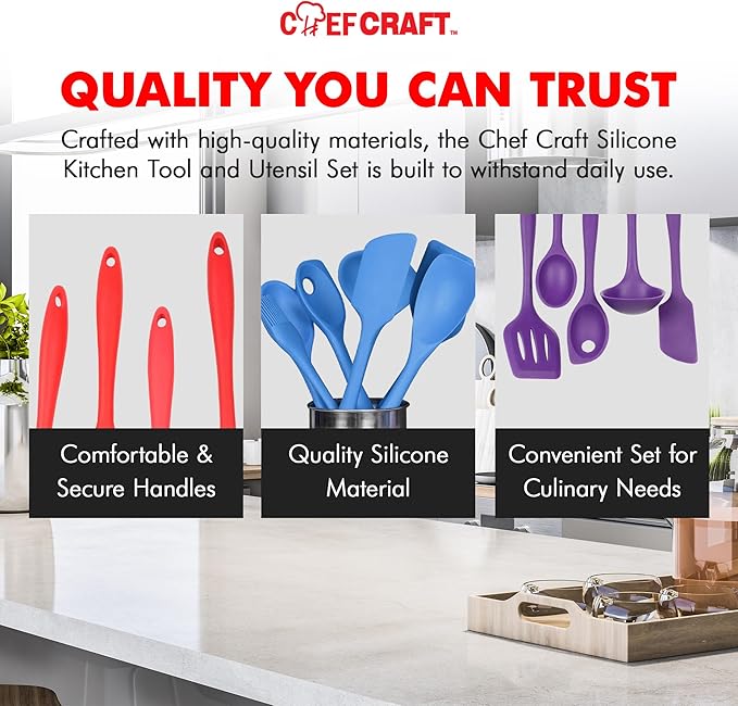 Chef Craft Premium Silicone Kitchen Tool and Utensil Set, 5 Piece, Yellow
