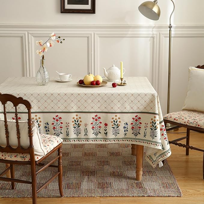 ISAENNE Designer Vintage Linen Floral Small Square Tablecloth,Fall Colorful Modern Table Cloth,Anti-Wrinkle Decor Tablecloths for Dining Thanksgiving Kitchen Christmas,55"*55"-Bertina E