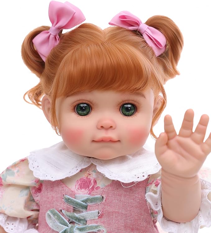 Baby Doll, 18 Inch Realistic Reborn Toddler Real Life Baby Dolls with Vintage Floral Dress, Little Bear & Woven Basket, Premium Collectible Doll Gifts for 3+ Year Old Girls