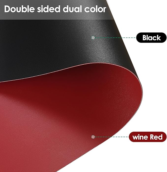 Leather Table Cover,1.8mm Thick,48x72 Inch,Table Protector for Dining Room Table,Dining Table Cover,Table Cover Protector,Table Pads for Dining Room Table(Black+Wine Red,48x72)