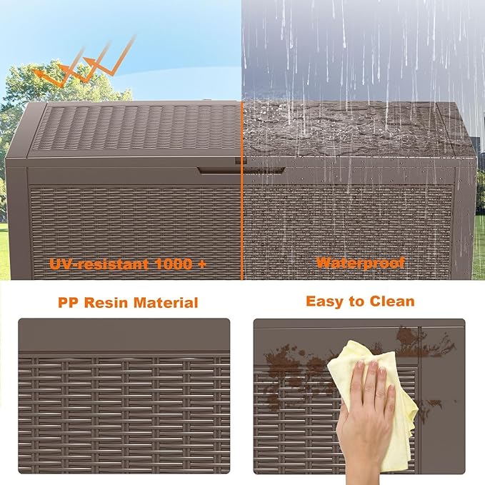 120 Gallon Outdoor Deck Box,Waterproof Resin Outdoor Storage Boxes, Outside Storage Lockable Container for Garden Tools,Indooor Cushions,Accessories (Grey)