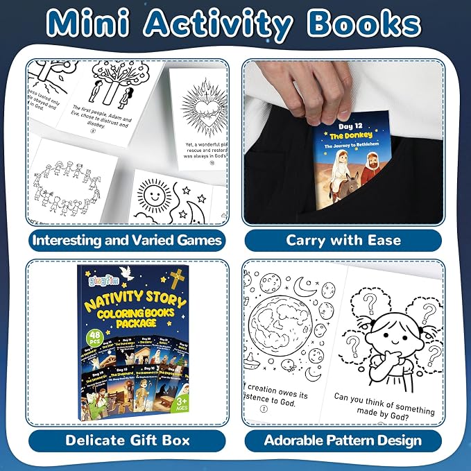 gisgfim 96 PCS Mini Christian Nativity Story Coloring Books Bulk Nativity Coloring Books for Kids bulk Religious Christmas Party Favors for Goodie Bag Gift Filler Religious Party Supplies Crafts