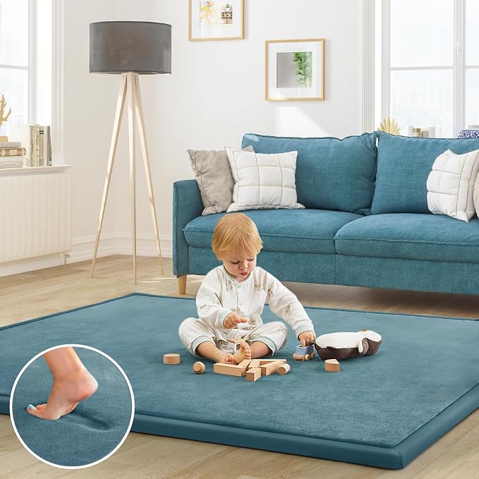 Baby Play Mat for Floor Nursery Rug Muscle Mat Area Rug Playroom Rug 65"x50" Playpen Mat Elastic Foam 1.3" Thick Crawling Mat for Babies,Toddlers, Infants, Kids,Indigo