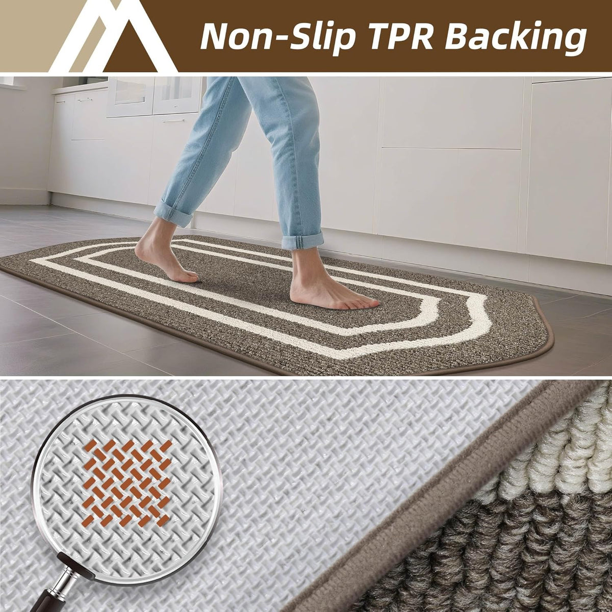 COSY HOMEER Long Kitchen Floor Mats for in Front of Sink Super Absorbent Kitchen Rugs and Mats 24"x79" Non-Skid Kitchen Mat Standing Mat Washable,Polypropylene,Brown,Frame
