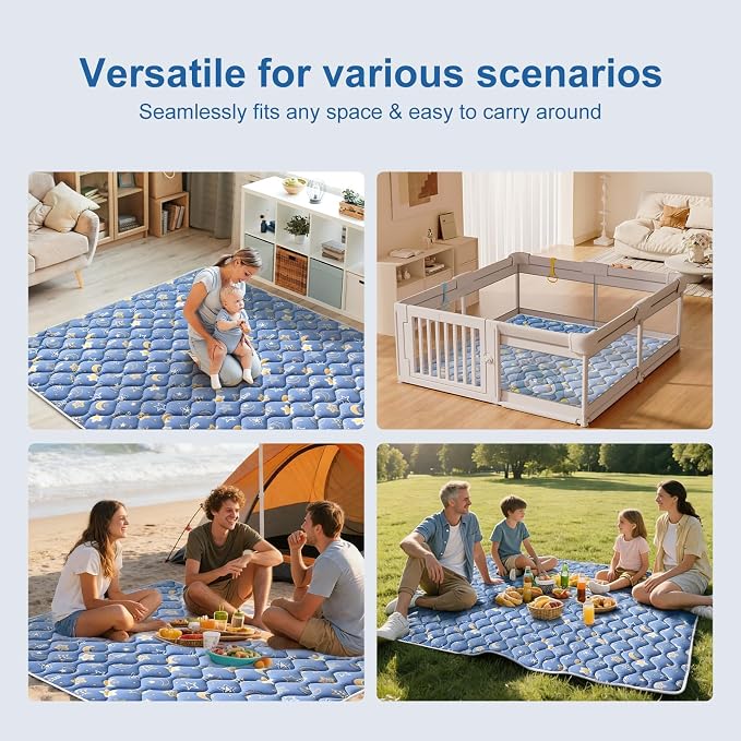 Odorless Premium Foam Baby Play Mat 79" x 59", Soft Microfiber Fabric Crawling Mat for Floor- Comfortable and Hypoallergenic, Non-Slip Cushioned Floor Playpen mat for Infants,Babies,Toddlers