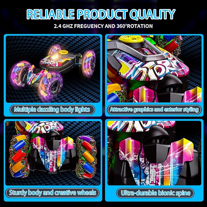 Gesture Sensing RC Stunt Car,Remote Control Car Toys for Ages 5-7-13,with Lights Music Spray,4WD 360° Spins All Terrains Kids Toys RC Cars,3-6 Year Old Boy Birthday Gift & 3-12 Best Gift for Kids
