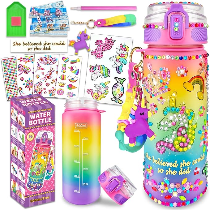 EDSPORTSHOUSE Decorate Your Own Water Bottle Kits for Girls Age 4-6-8-10,Unicorn Painting Crafts,Fun Arts and Crafts Gifts Toys for Girls Birthday Christmas(Unicorn)