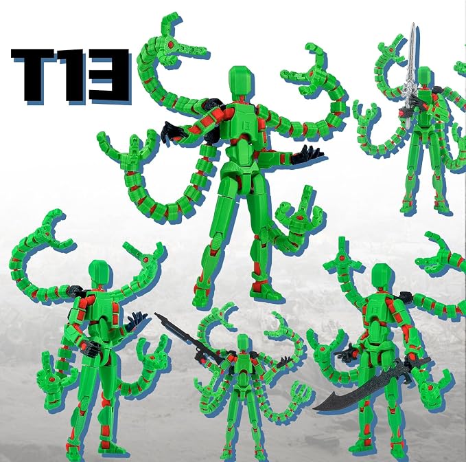 T13 Already Assembled Action Figure Accessories, T13 Multi-Jointed Movable,for Collectors Desktop Decorations t-13 Movability 3D Printed Toys (Green, 7.2inch)
