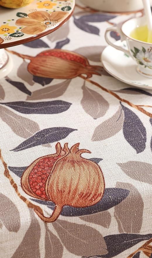 patdrea Designer Linen Small Square Tablecloth,Fall Framhouse French Pomegranates Leaves Pattern Tablecloths,Table Cover Cloth Decor for Kitchen Dining Christmas,Thanksgiving,55"x55"-Tehran a