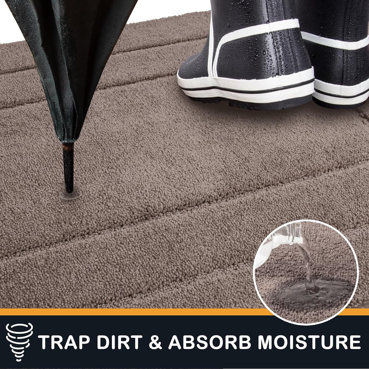 PURRUGS Dirt Trapping Door Mat 24" x 59", Non-Slip/Skid Machine Washable Entryway Rug, Dog Doormat, Super Absorbent Welcome Mat for Muddy Wet Shoes and Paws, Grayish Brown