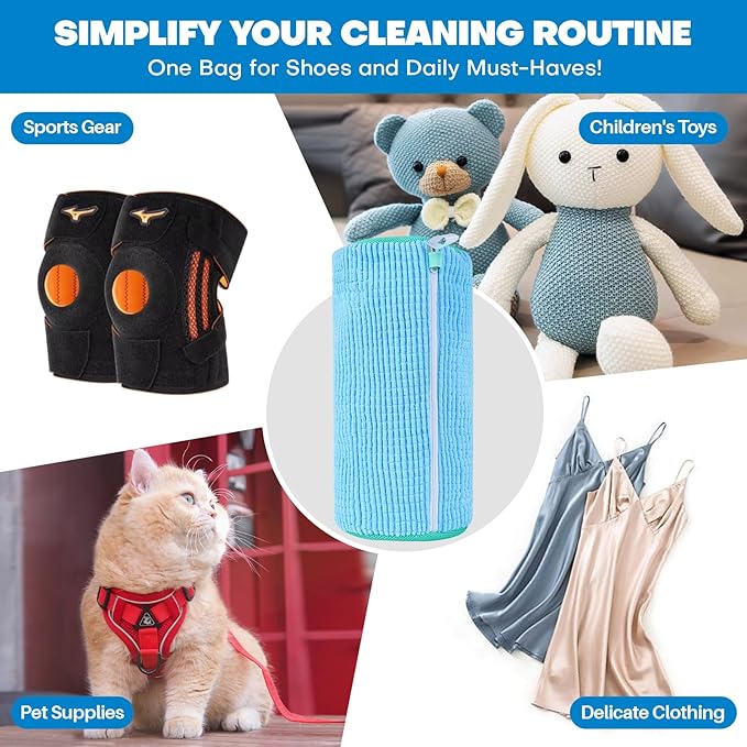 Shoe Washing Machine Bag: Laundry Shoe Bag for Washer and Dryer - 2pc Reusable Shoe Cleaning Bag for Sneaker Tennis Shoes Unstain Cleaner Kit (Blue 2pcs)