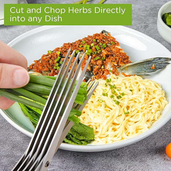 ShangTianFeng salad scissors, HerbScissors with 5 Blades and Cover,Kitchen 5 Stainless Steel Blade Herb Cutting Shears Scissors, ShreddingScissors for Paper,Food Salad Herb Cilantro Cutter Mincer